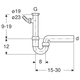 Geberit buissifon voor spoeltafel met een bak, met slangaansluitstuk, afvoer horizontaal&nbsp;